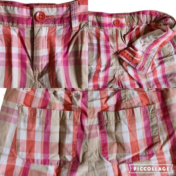 So Pink Orange Plaid Cuffed Adjustable Waist Shorts Sz 16 - Picture 5 of 12